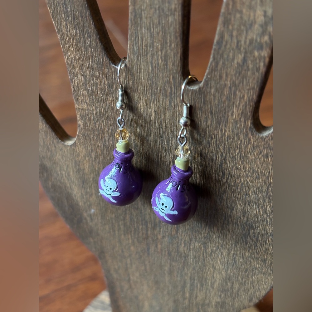 Purple Poison Bottle Dangle Earrings | Crystal Goth Y2K | 2 IN - Picture 2 of 7